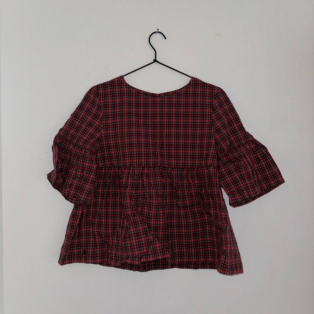 Polo Ralph Lauren Christmas Gingham Puff Sleeve Top